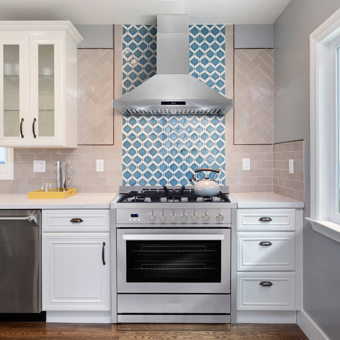 Cosmo 36 Inch Professional Style 3.8 Cu. Ft. Single Oven Gas Stainless Steel Range with 5 Burner Cooktop and Heavy Duty Cast Iron Grates - COS-965AGC Attached