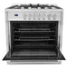 Cosmo 36 Inch Professional Style 3.8 Cu. Ft. Single Oven Gas Stainless Steel Range with 5 Burner Cooktop and Heavy Duty Cast Iron Grates - COS-965AGC Open