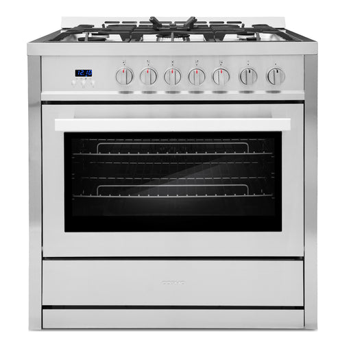 Cosmo 36 Inch Professional Style 3.8 Cu. Ft. Single Oven Gas Stainless Steel Range with 5 Burner Cooktop and Heavy Duty Cast Iron Grates - COS-965AGC Front