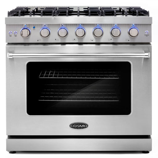 Cosmo 36 Inch Professional Style 6.0 Cu. Ft. Gas Stainless Steel Range with Convection Oven with Storage Drawer - COS-EPGR366 Front