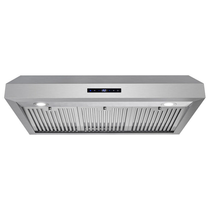 Cosmo 36 Inch Under Cabinet Stainless Steel Range Hood with Digital Touch Controls, 3-Speed Fan, LED Lights and Permanent Filters - UMC36 Front