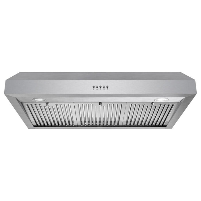 Cosmo 36 Inch Under Cabinet Stainless Steel Range Hood with Push Button Controls, 3-Speed Fan, LED Lights and Permanent Filters - UC36 Front