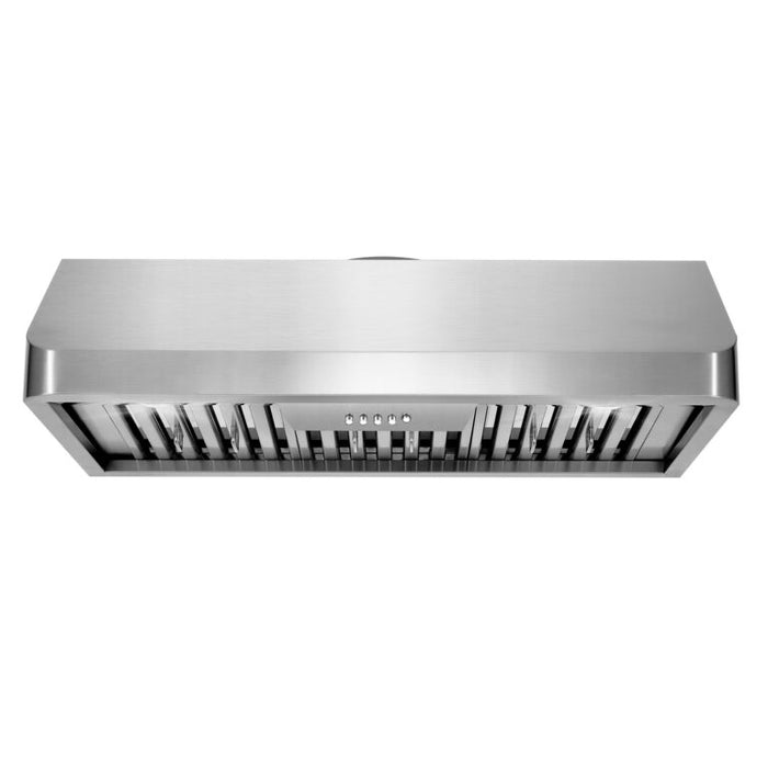 Cosmo 36 Inch Under Cabinet Stainless Steel Range Hood with Push Button Controls, Permanent Filters, LED Lights, Convertible from Ducted to Ductless - COS-QB90 Front