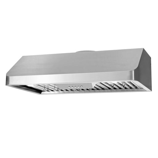 Cosmo 36 Inch Under Cabinet Stainless Steel Range Hood with Push Button Controls, Permanent Filters, LED Lights, Convertible from Ducted to Ductless - COS-QB90 Side