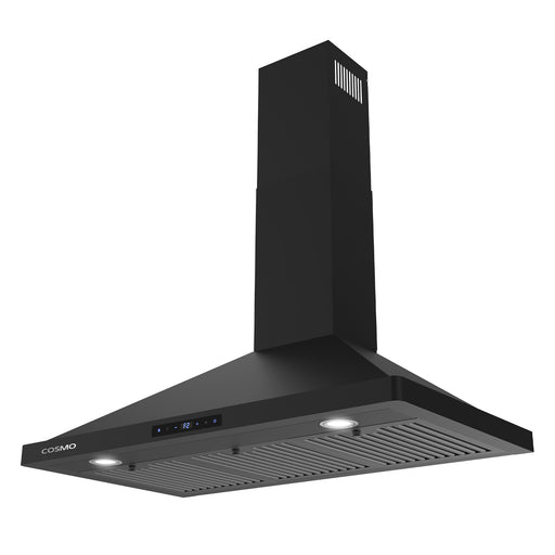 Cosmo 36 Inch Vista Collection 380 CFM Ducted Wall Mount Matte Black Range Hood with Touch Controls and LED Lights - COS-63190S-BK Side