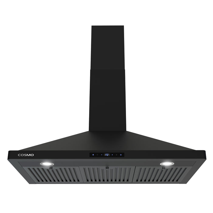 Cosmo 36 Inch Vista Collection 380 CFM Ducted Wall Mount Matte Black Range Hood with Touch Controls and LED Lights - COS-63190S-BK Main