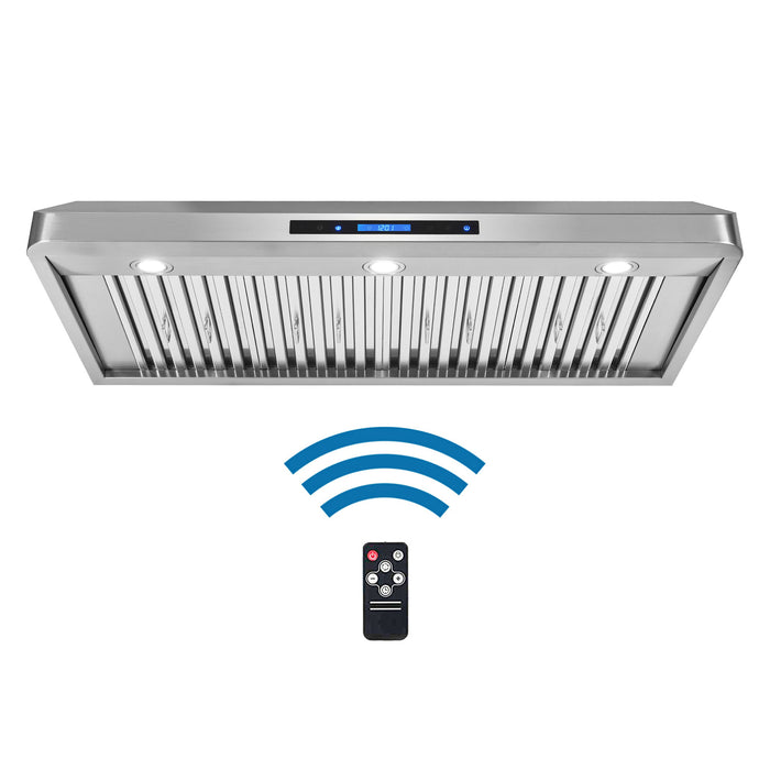 Cosmo 48 Inch Ducted Under Cabinet Stainless Steel Range Hood with Soft-Touch Controls, Permanent Filters, 4-Speed Fan and LED Lights - COS-QS48 Front