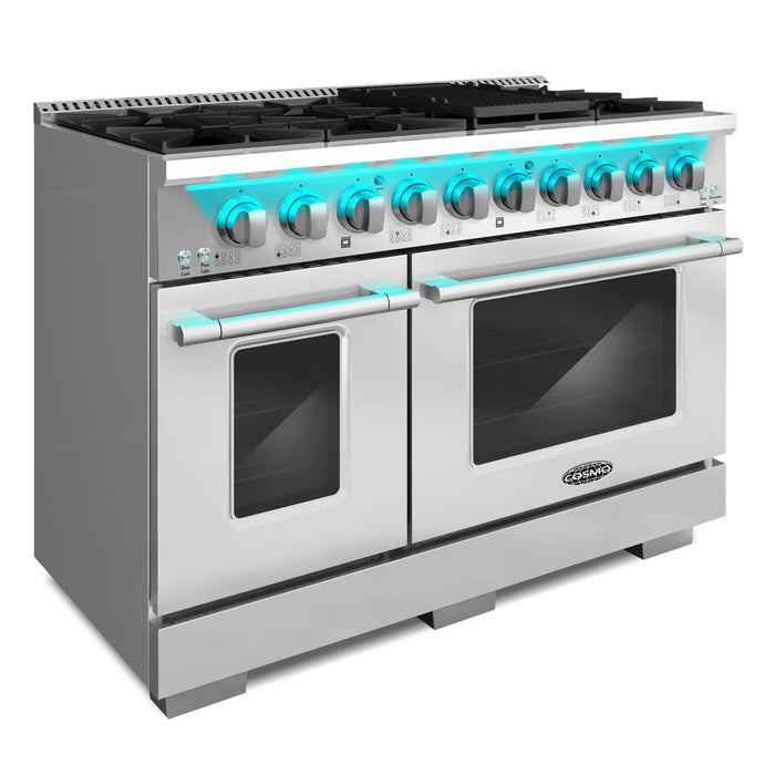 Cosmo 48 Inch Lumin Collection 5.5 Cu. Ft. Double Oven Dual Fuel Stainless Steel Range with 8 Burners and Convection Oven - COS-DFRP488K Side