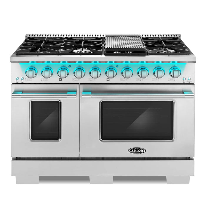 Cosmo 48 Inch Lumin Collection 5.5 Cu. Ft. Double Oven Dual Fuel Stainless Steel Range with 8 Burners and Convection Oven - COS-DFRP488K Main