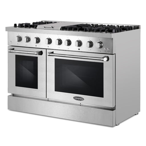 Cosmo 48 Inch Lumin Collection 6.7 Cu. Ft. Double Oven Dual Fuel Stainless Steel Range with 6 Sealed Burners and Rapid Convection - COS-DFRL486GK Side