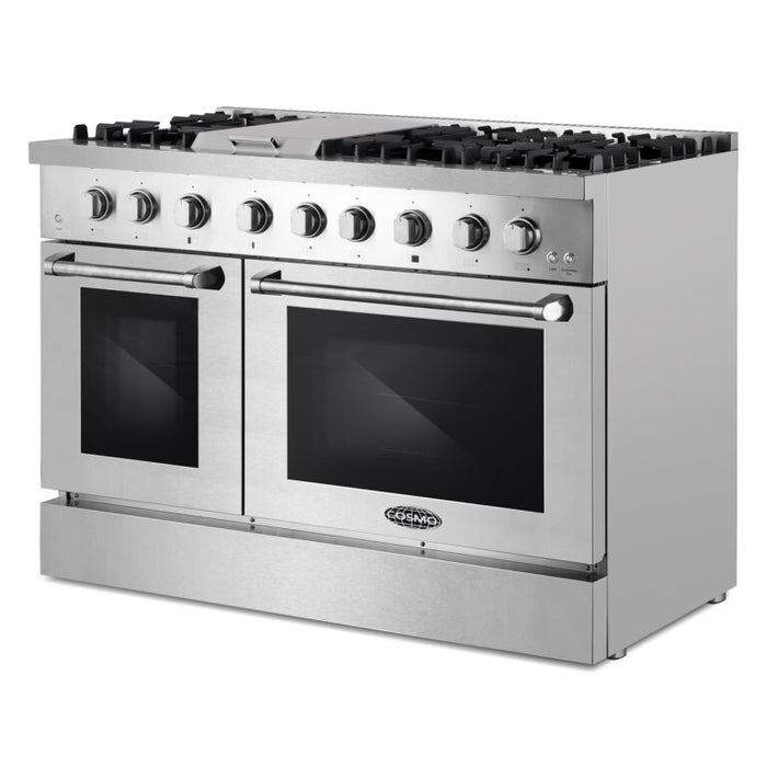 Cosmo 48 Inch Lumin Collection 6.7 Cu. Ft. Double Oven Dual Fuel Stainless Steel Range with 6 Sealed Burners and Rapid Convection - COS-DFRL486GK Side