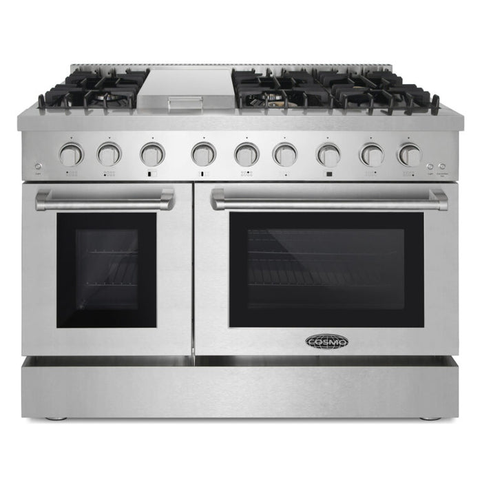 Cosmo 48 Inch Lumin Collection 6.7 Cu. Ft. Double Oven Dual Fuel Stainless Steel Range with 6 Sealed Burners and Rapid Convection - COS-DFRL486GK Main