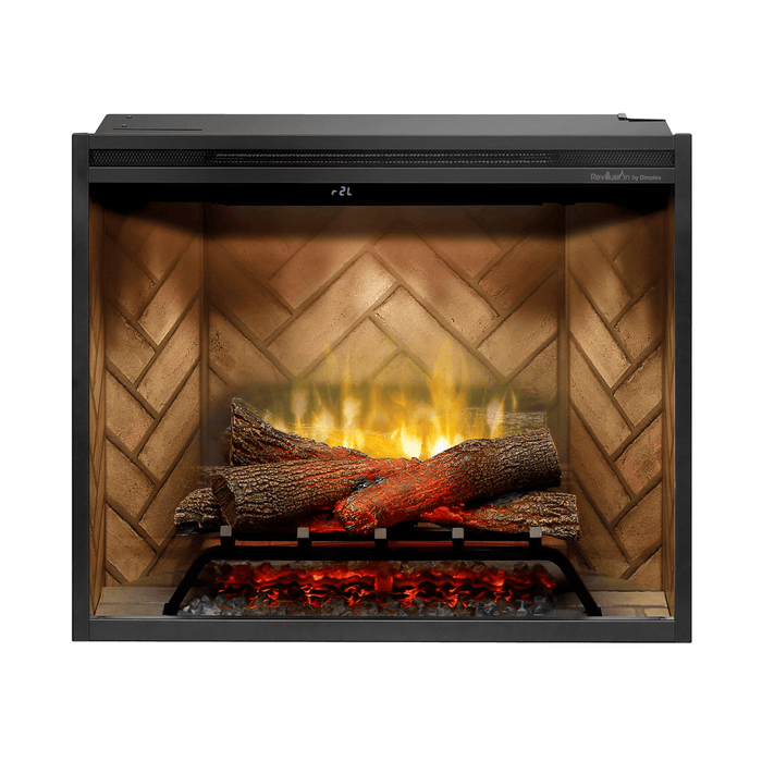 Dimplex Revillusion 30 Inch Herringbone Brick Built-In Electric Firebox with Glass Panel and Plug Kit Front View