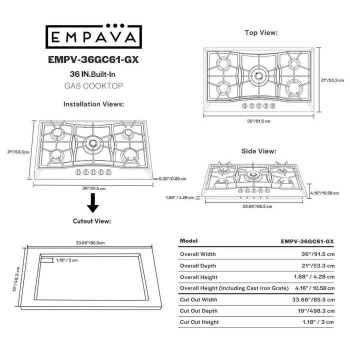 Empava EMPV-36GC61-GX 36 Inch 5 burners Gas Cooktop