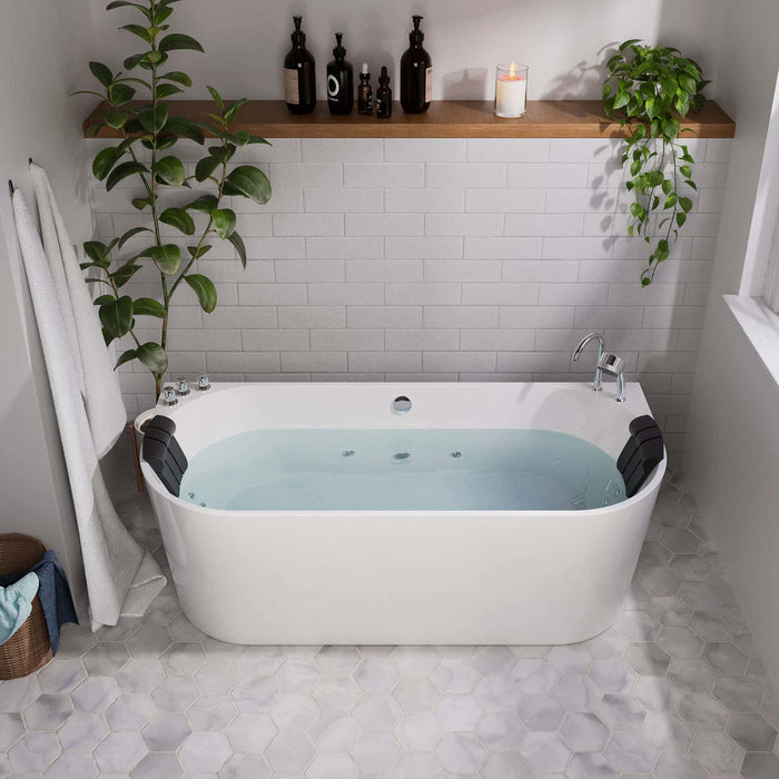 Empava 59 Inch Freestanding Hydro Massage Whirlpool Bathtub with Center Drain
