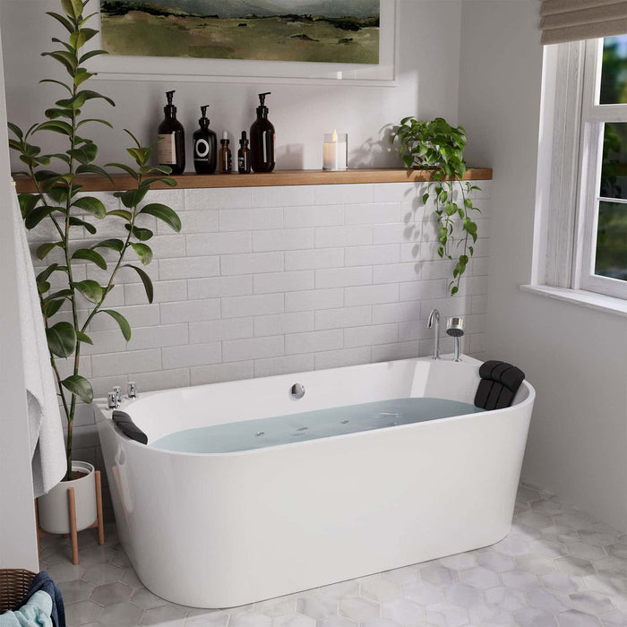 Empava 59 Inch Freestanding Hydro Massage Whirlpool Bathtub with Center Drain