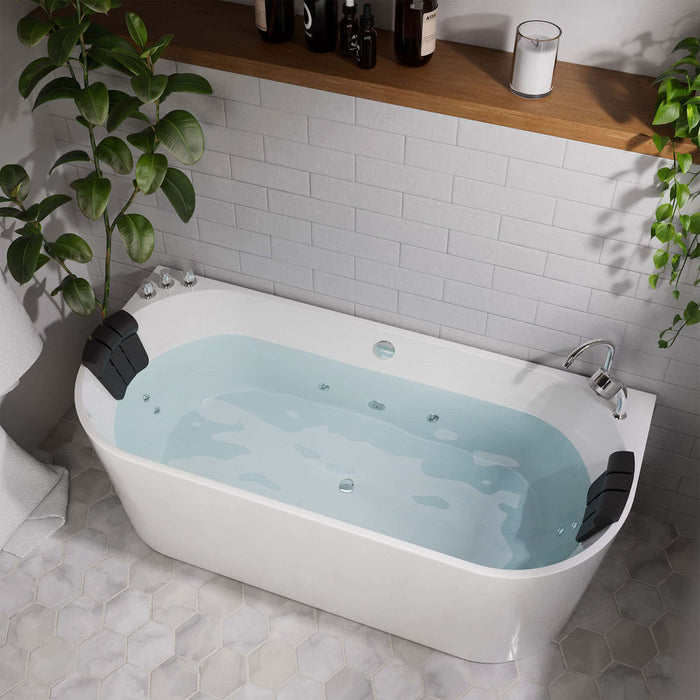 Empava 59 Inch Freestanding Hydro Massage Whirlpool Bathtub with Center Drain