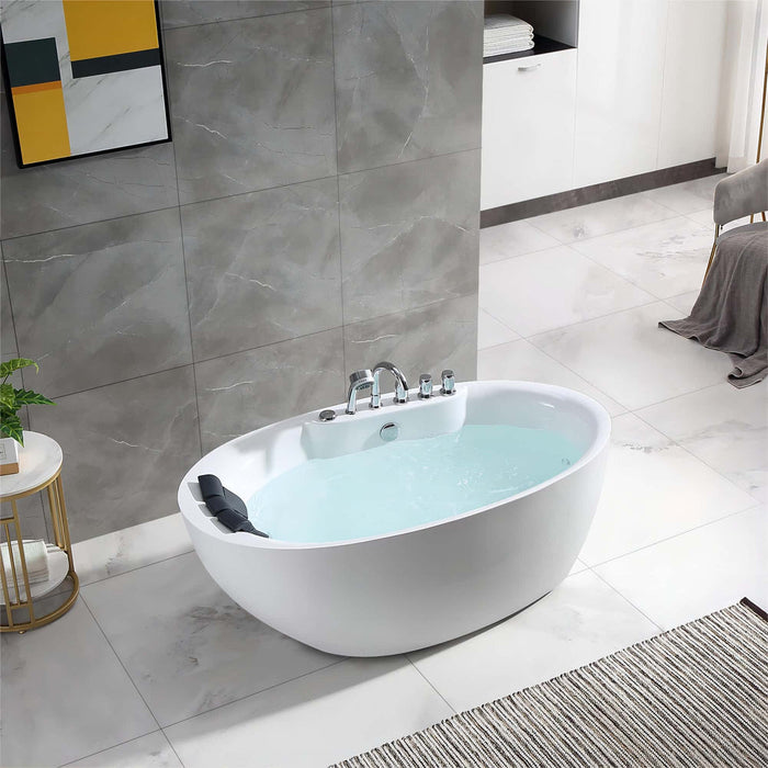 Empava 59 Inch Acrylic Freestanding Whirlpool Bathtub with Center Drain
