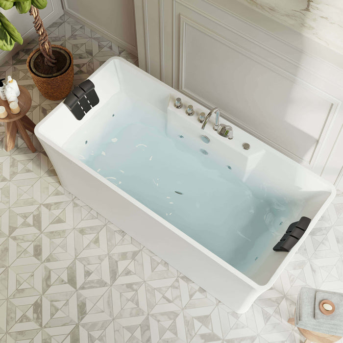 Empava 59 Inch Freestanding Rectangle Whirlpool Bathtub with Center Drain