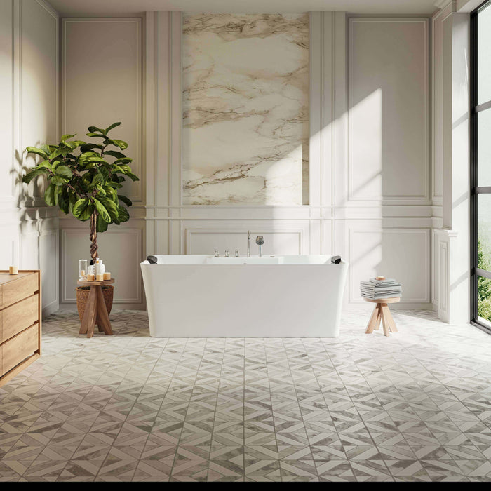Empava 59 Inch Freestanding Rectangle Whirlpool Bathtub with Center Drain
