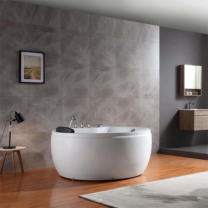 Empava 59 Inch Freestanding Round Whirlpool Bathtub with Right Drain