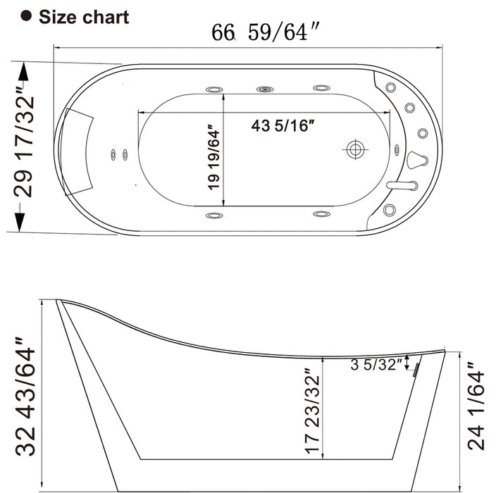 Empava 67 Inch Freestanding Whirlpool Tub with Faucet and Reversible Drain