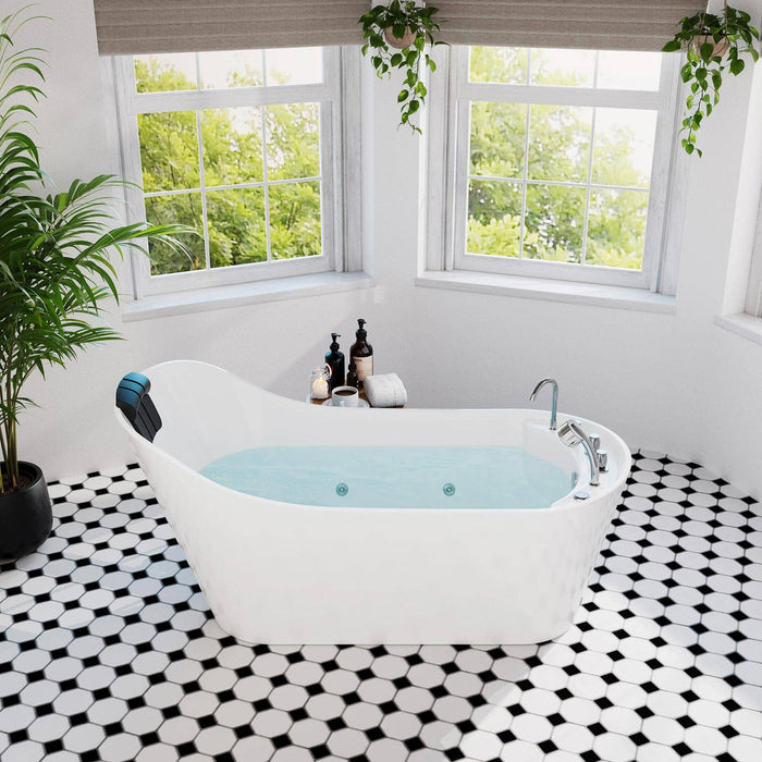 Empava 67 Inch Freestanding Whirlpool Tub with Faucet and Reversible Drain