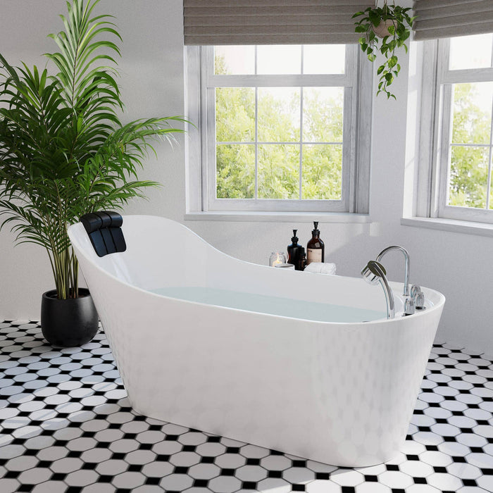 Empava 67 Inch Freestanding Whirlpool Tub with Faucet and Reversible Drain