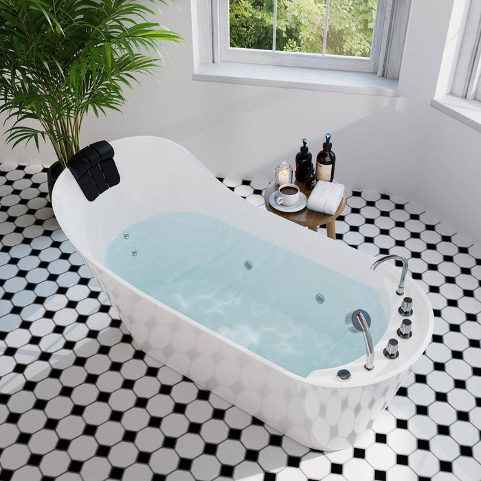 Empava 67 Inch Freestanding Whirlpool Tub with Faucet and Reversible Drain