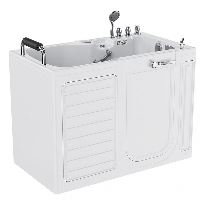 Empava 54 Inch Alcove Inline Heater Whirlpool Walk-In Tub 2.0 Upgraded with Right Drain