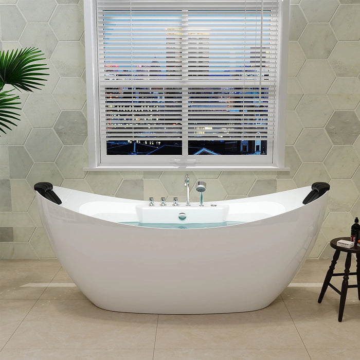 Empava 67 Inch Freestanding Boat-Shaped Whirlpool Bathtub with Center Drain