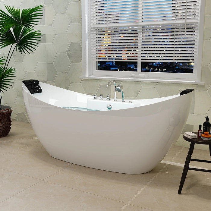 Empava 67 Inch Freestanding Boat-Shaped Whirlpool Bathtub with Center Drain