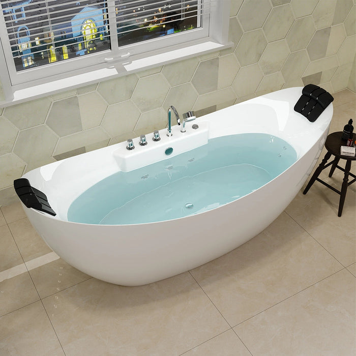 Empava 67 Inch Freestanding Boat-Shaped Whirlpool Bathtub with Center Drain