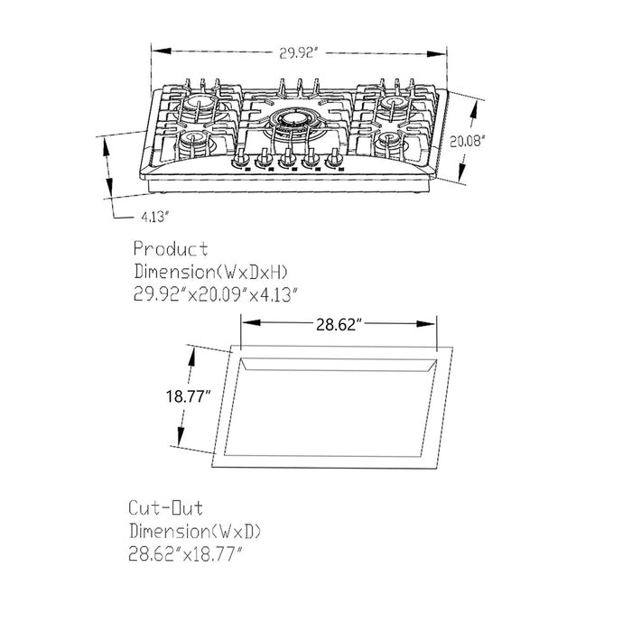 Empava EMPV-30GC5B70C 30 Inch Built-In Gas Cooktop