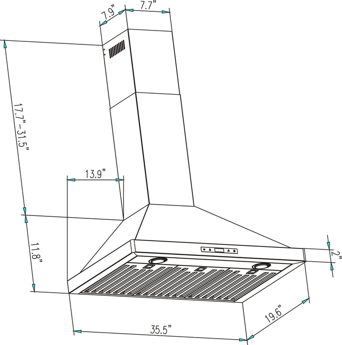 Empava 36 Inch 380 CFM Ducted Wall Mount Range Hood