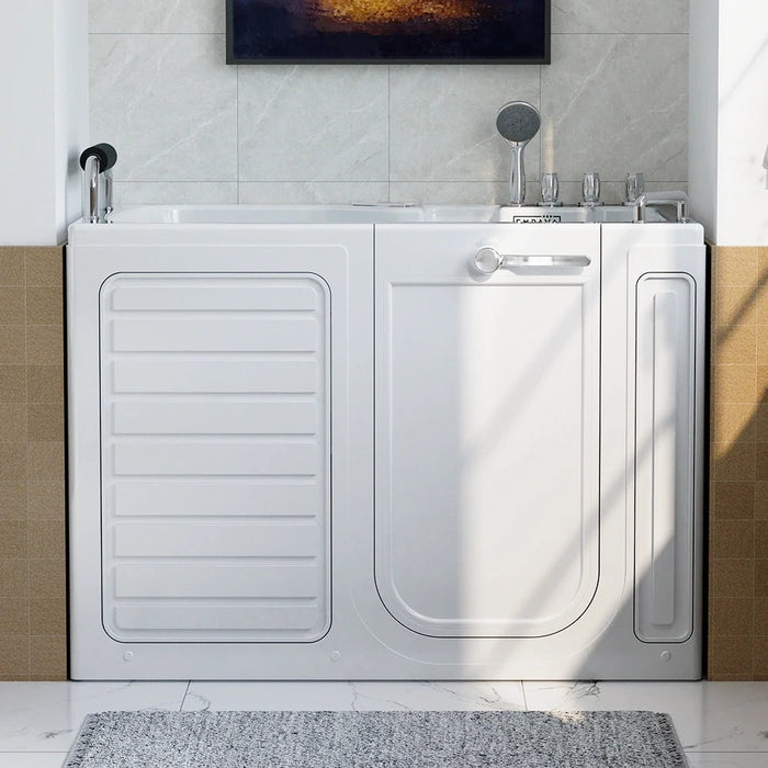 Empava 54 Inch Alcove Inline Heater Whirlpool Walk-In Tub 2.0 Upgraded with Right Drain