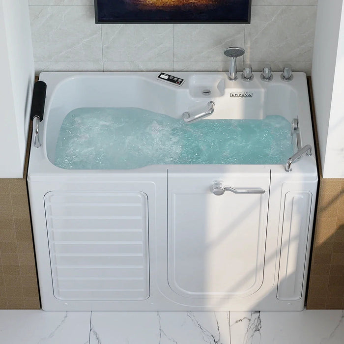 Empava 54 Inch Alcove Inline Heater Whirlpool Walk-In Tub 2.0 Upgraded with Right Drain