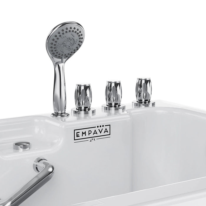 Empava 54 Inch Alcove Inline Heater Whirlpool Walk-In Tub 2.0 Upgraded with Right Drain