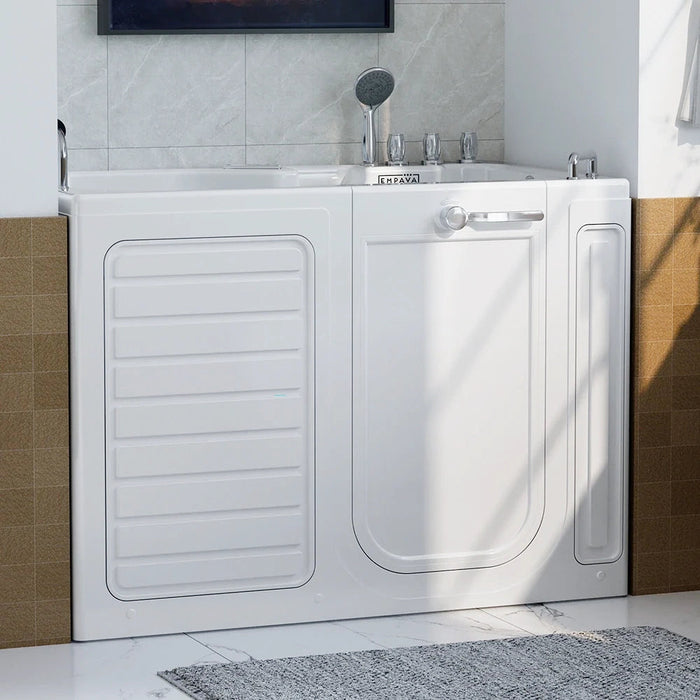 Empava 54 Inch Alcove Inline Heater Whirlpool Walk-In Tub 2.0 Upgraded with Right Drain