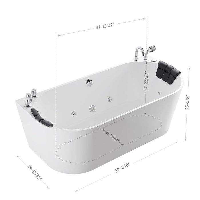 Empava 59 Inch Freestanding Hydro Massage Whirlpool Bathtub with Center Drain