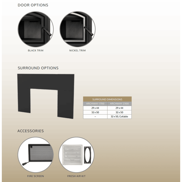 Empire Archway 2300 Wood Burning Insert Options