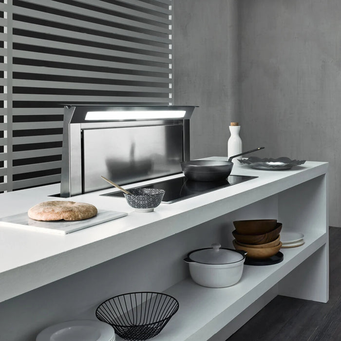 Falmec 36 Inch Downdraft 600 CFM Stainless Steel Hood Installed