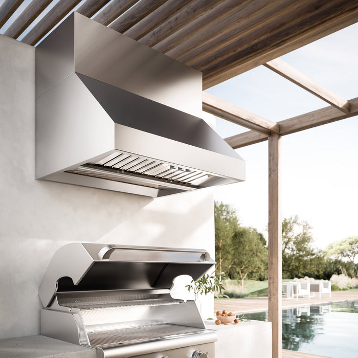 Falmec 36 Inch Zeus Outdoor 1200 CFM Wall Mount Stainless Steel Range Hood Installed