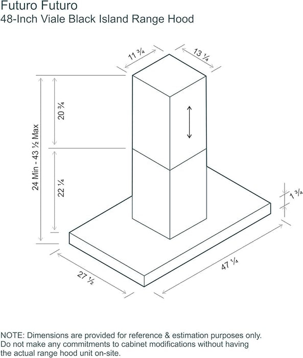 Futuro Futuro 48″ Viale Island Range Hood - Black Dimensions