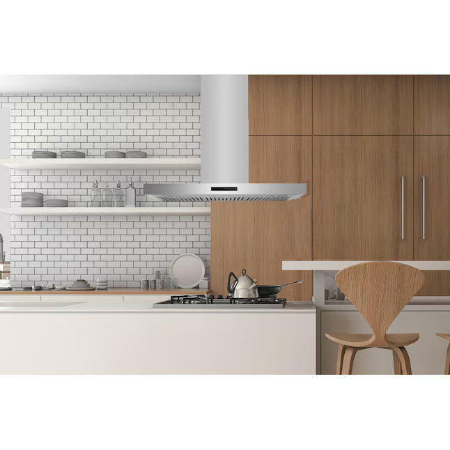 Hauslane 30 Inch Island T-Shaped Stainless Steel Range Hood Installed