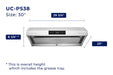 Hauslane 30 Inch Undercabinet Self-Clean Touch Control Stainless Steel Range Hood Dimensions