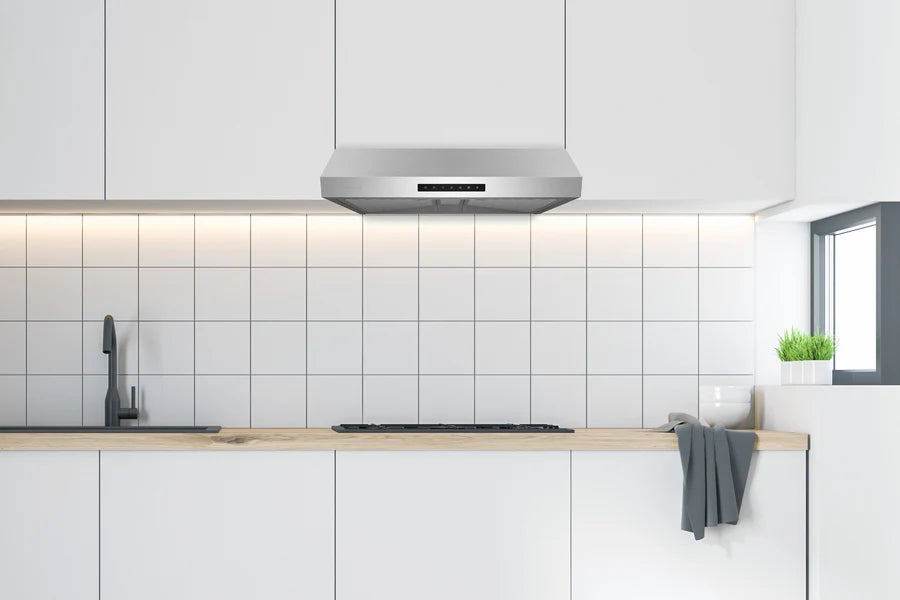 Hauslane 30 Inch Undercabinet Touch Control Stainless Steel Range Hood Installed