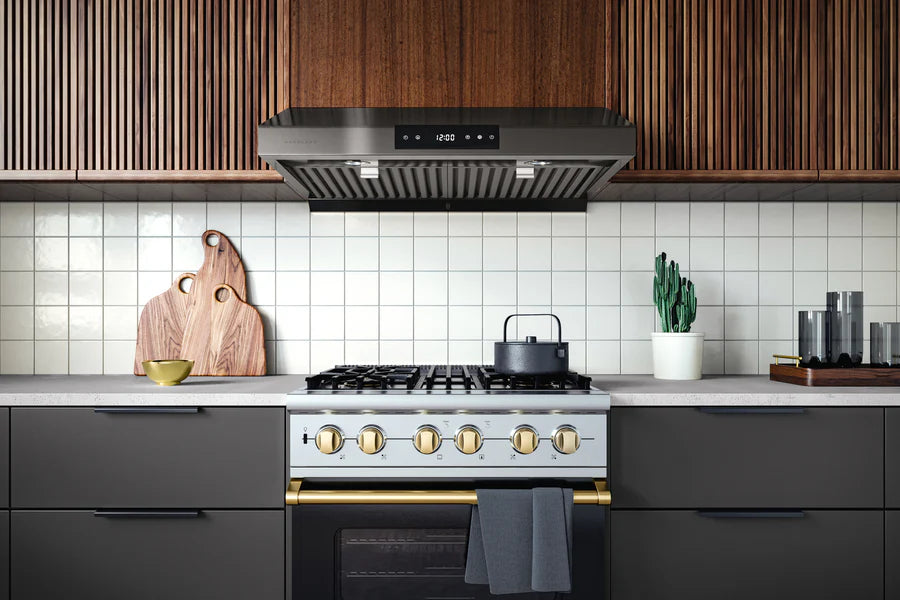 Hauslane 30 Inch Undercabinet Versa Vent Black Stainless Steel Range Hood with Stainless Steel Filters Installed