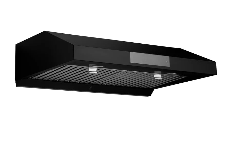 Hauslane 30 Inch Undercabinet Versa Vent Matte Black Range Hood with Stainless Steel Filters Side