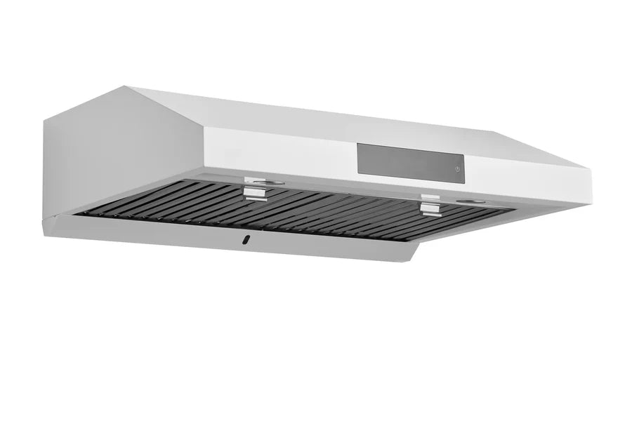 Hauslane 30 Inch Undercabinet Versa Vent Matte White Range Hood with Stainless Steel Filters Side